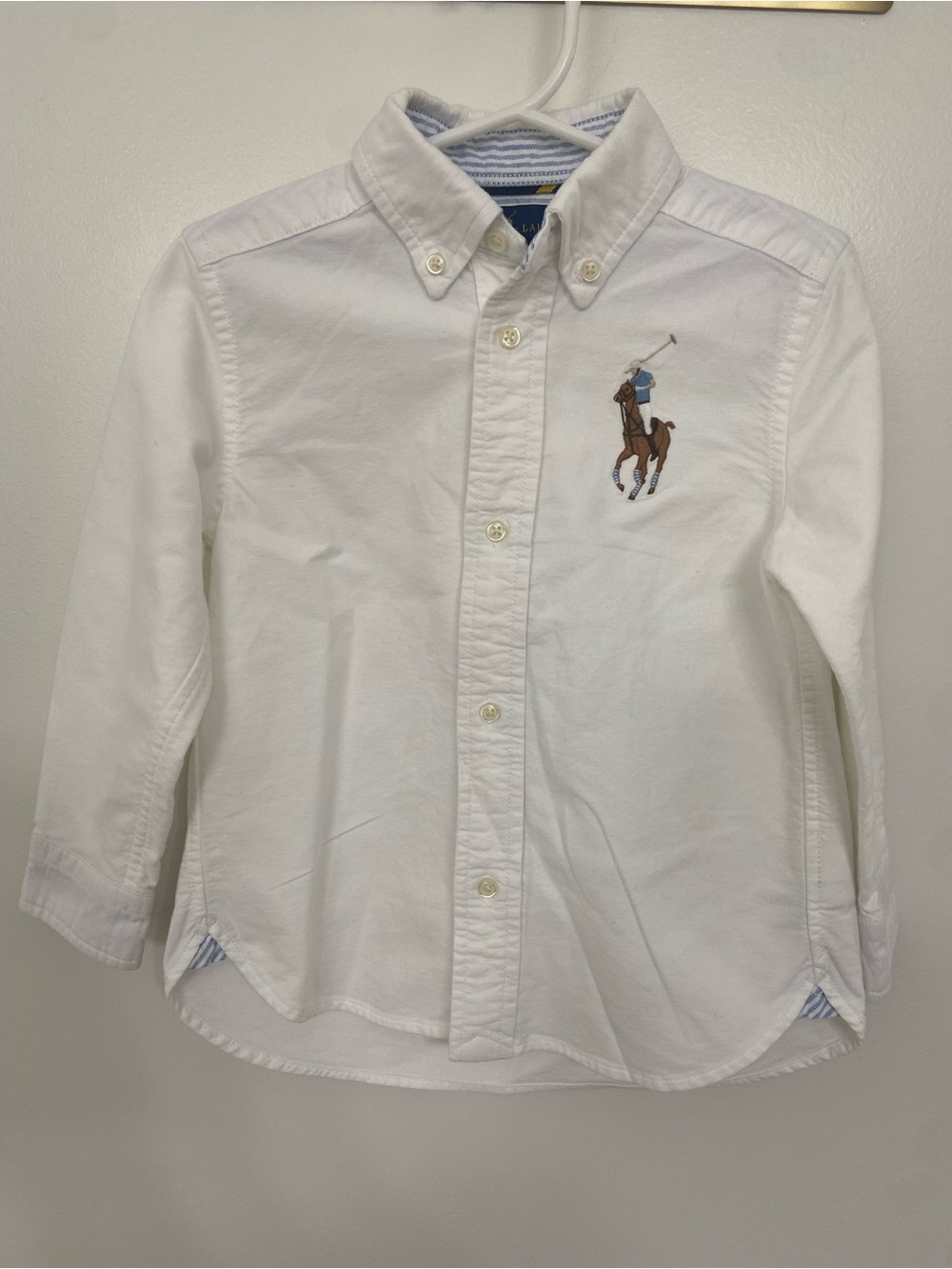 Ralph Lauren White Button-Up Shirt with Brown Pony Embroidery